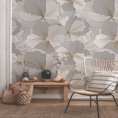 Papier peint ginkgo noir et blanc