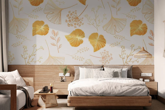 Papier peint ginkgo terracotta