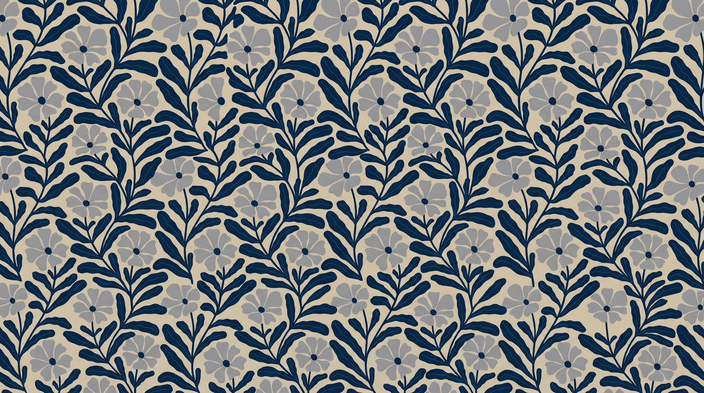 Papier peint grosses fleurs bleues graphique