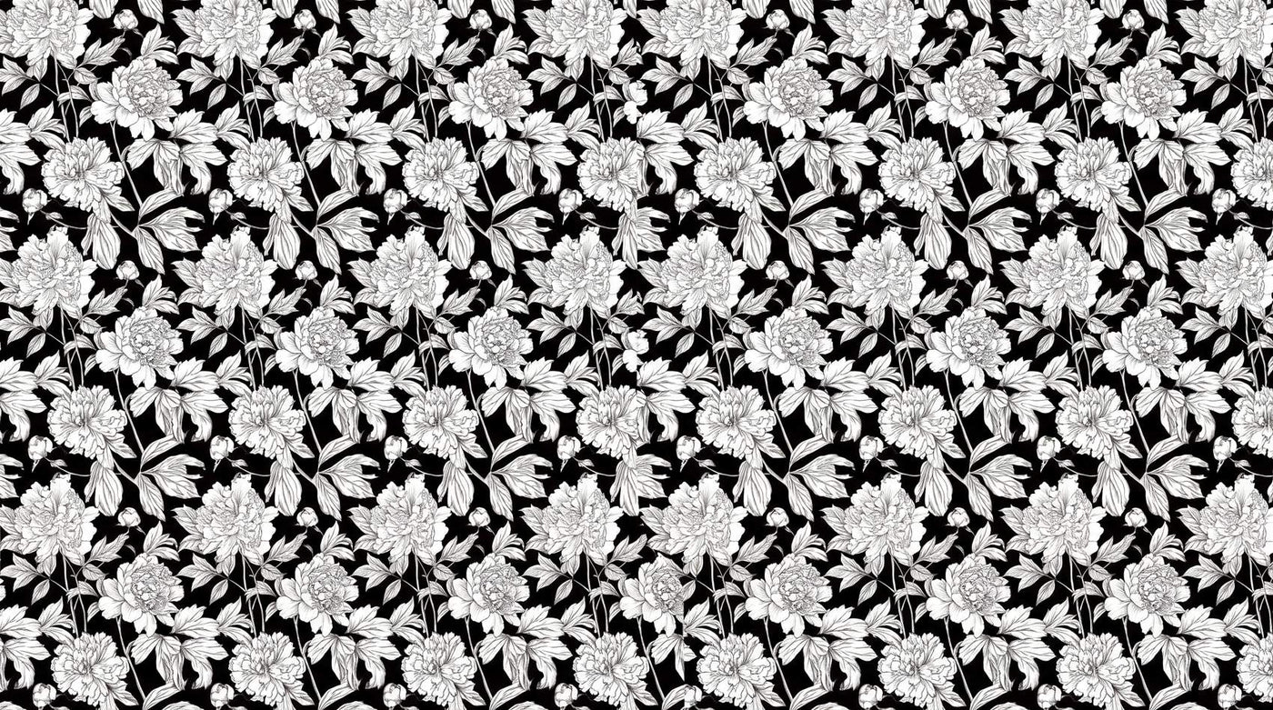 Papier peint grosses fleurs fond noir