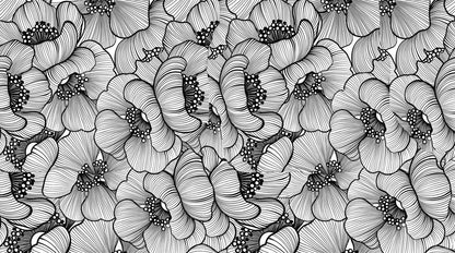 Papier peint grosses fleurs noir et blanc