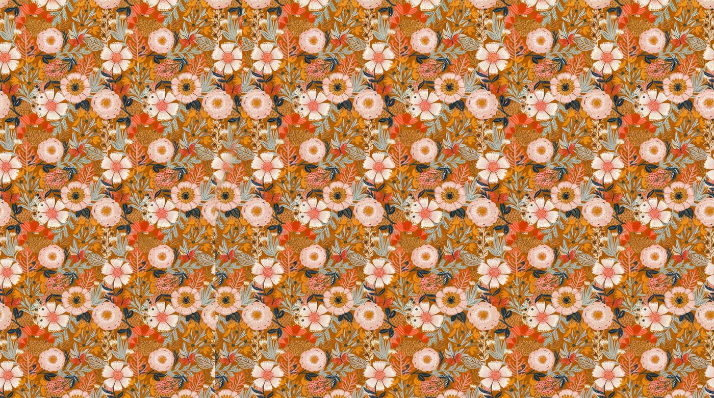 Papier peint grosses fleurs oranges