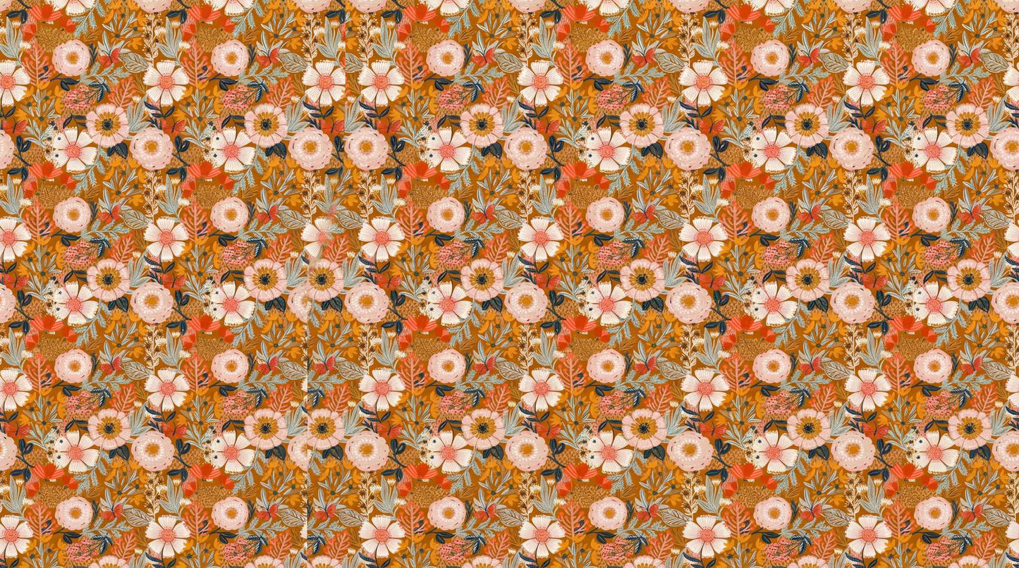 Papier peint grosses fleurs oranges