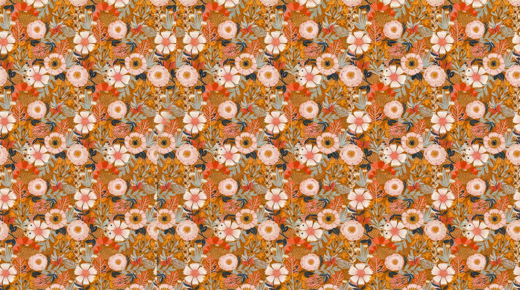 Papier peint grosses fleurs oranges