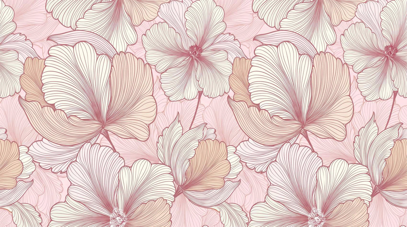 Papier peint grosses fleurs roses