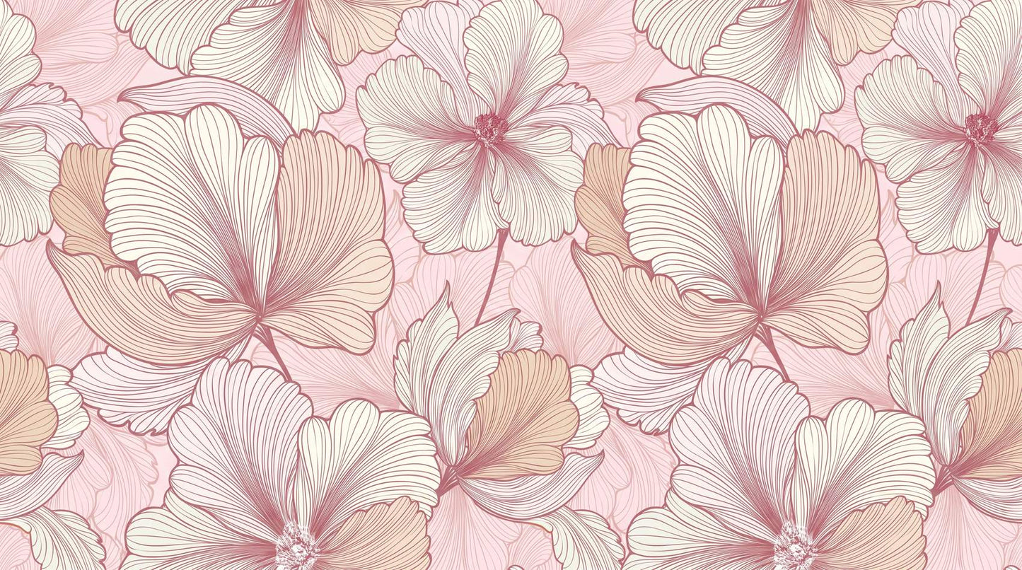 Papier peint grosses fleurs roses