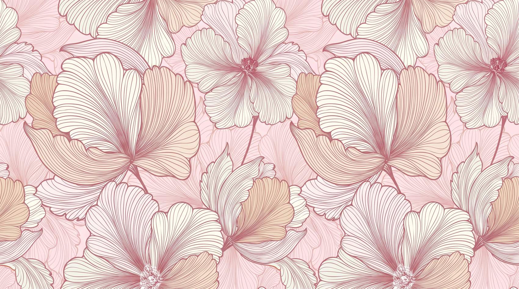Papier peint grosses fleurs roses