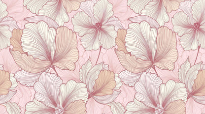 Papier peint grosses fleurs roses