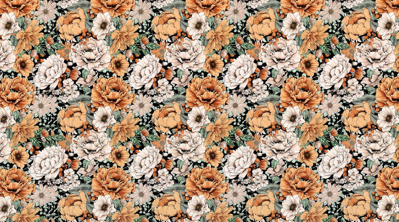 Papier peint grosses fleurs terracotta