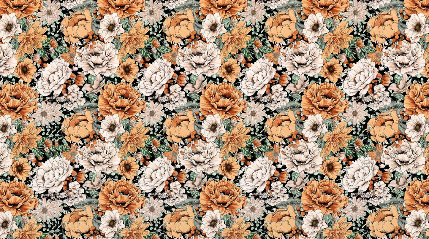 Papier peint grosses fleurs terracotta