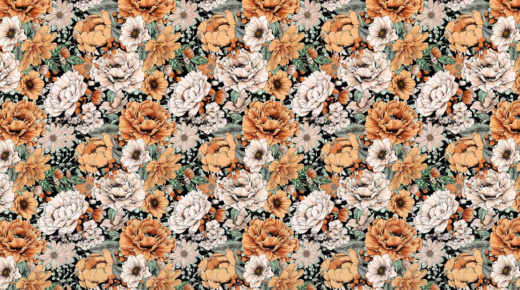 Papier peint grosses fleurs terracotta