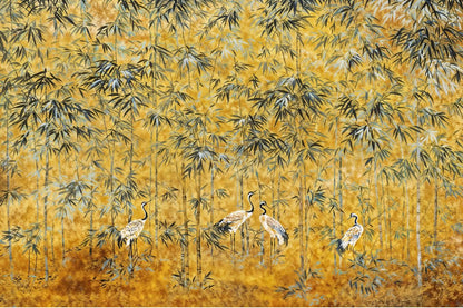 Papier Peint Japonais Jaune tapisserie panoramique decoration