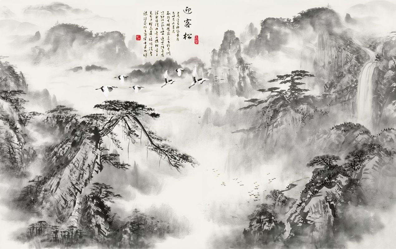 Papier Peint Japonais Noir Et Blanc paysage panoramique