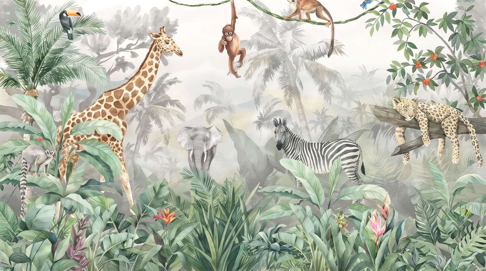 Papier peint jungle animaux