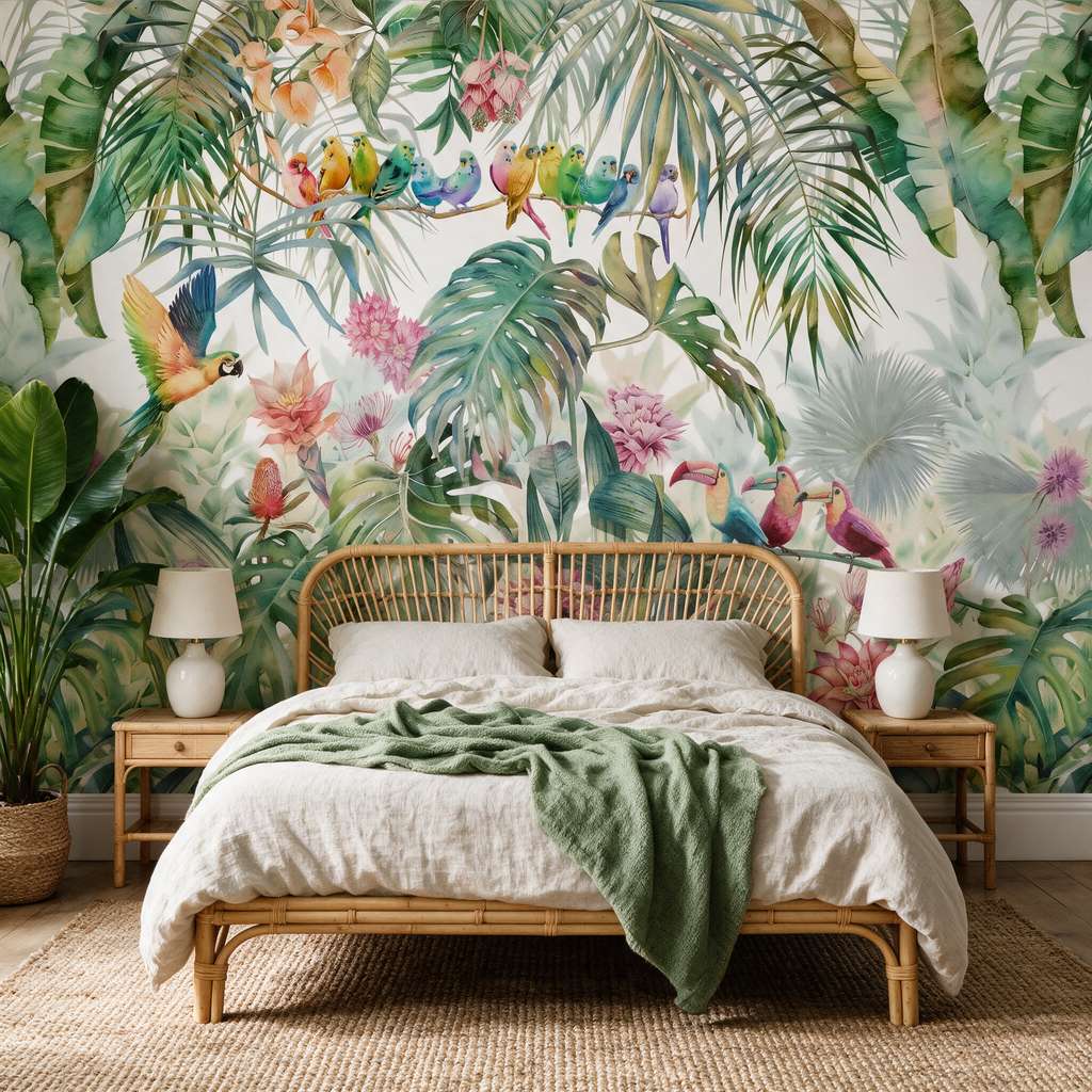 papier-peint-jungle-avec-perroquet-photo-ambiance