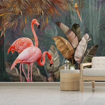 Papier Peint Jungle Flamant Rose