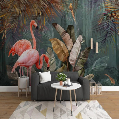 Papier Peint Jungle Flamant Rose