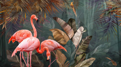 Papier Peint Jungle Flamant Rose