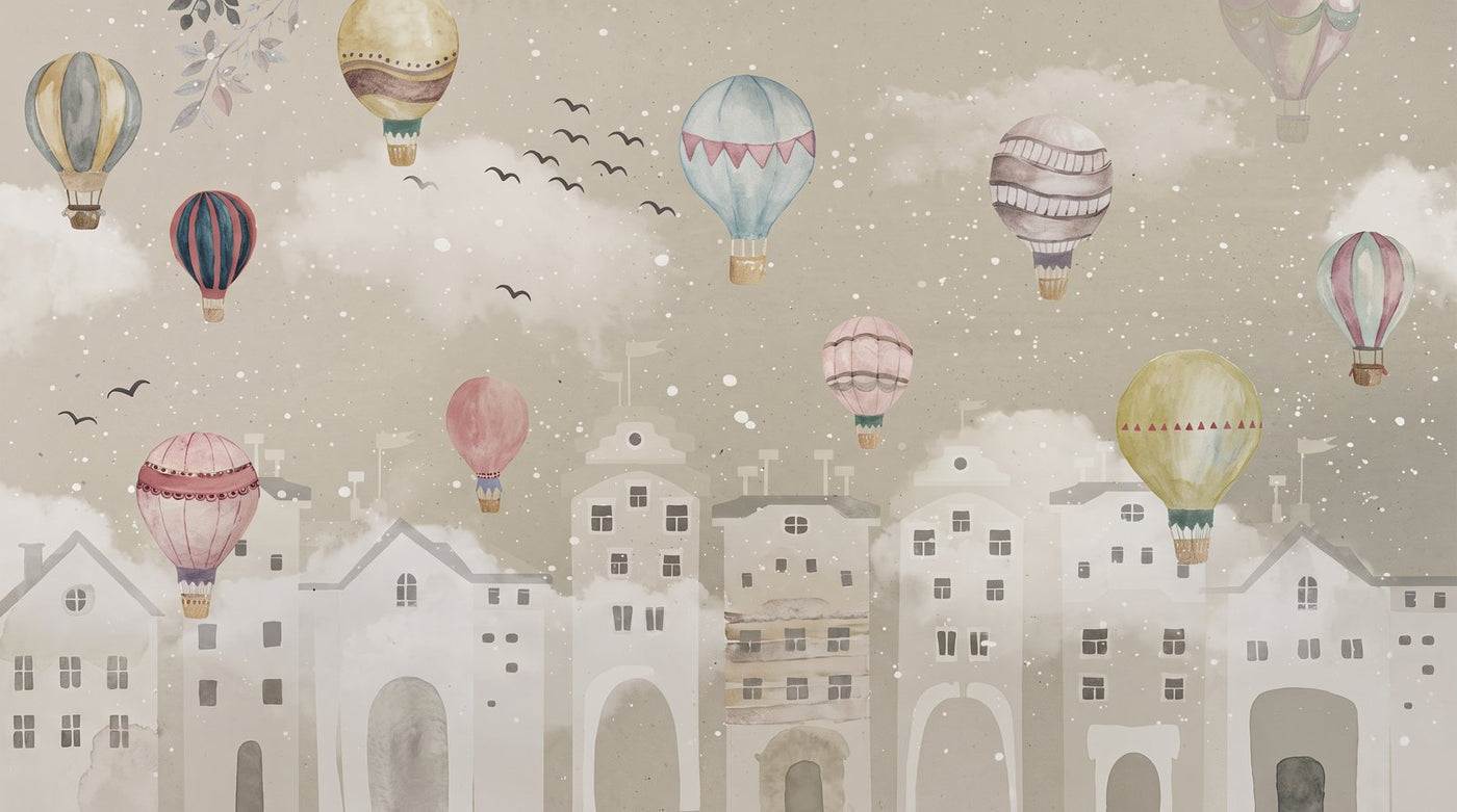 Papier peint montgolfiere beige
