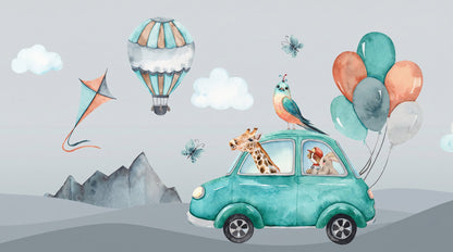 Papier peint montgolfiere rose gris