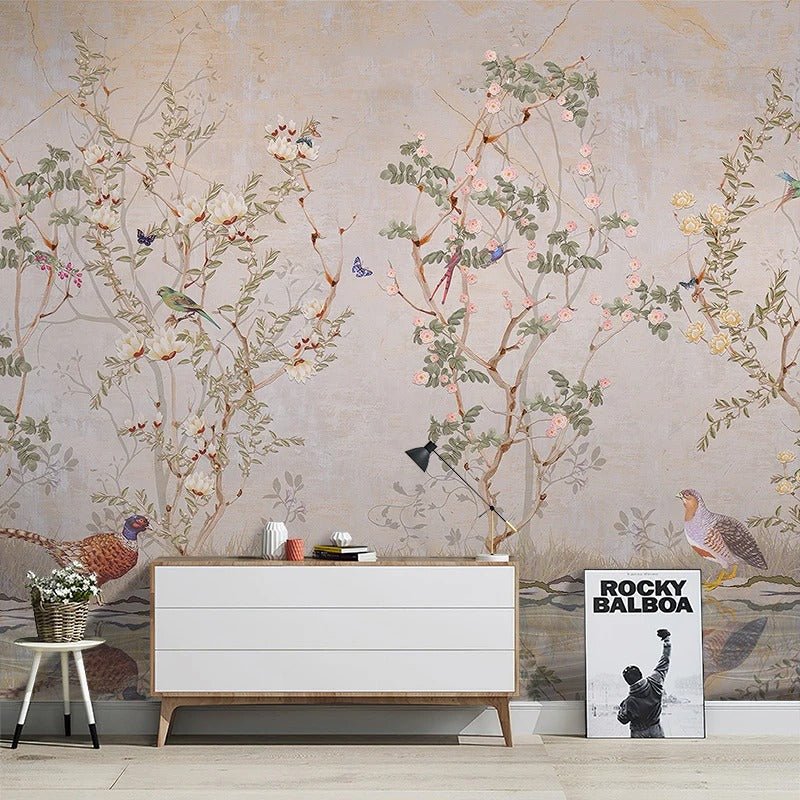 Papier peint oiseaux et fleurs décor