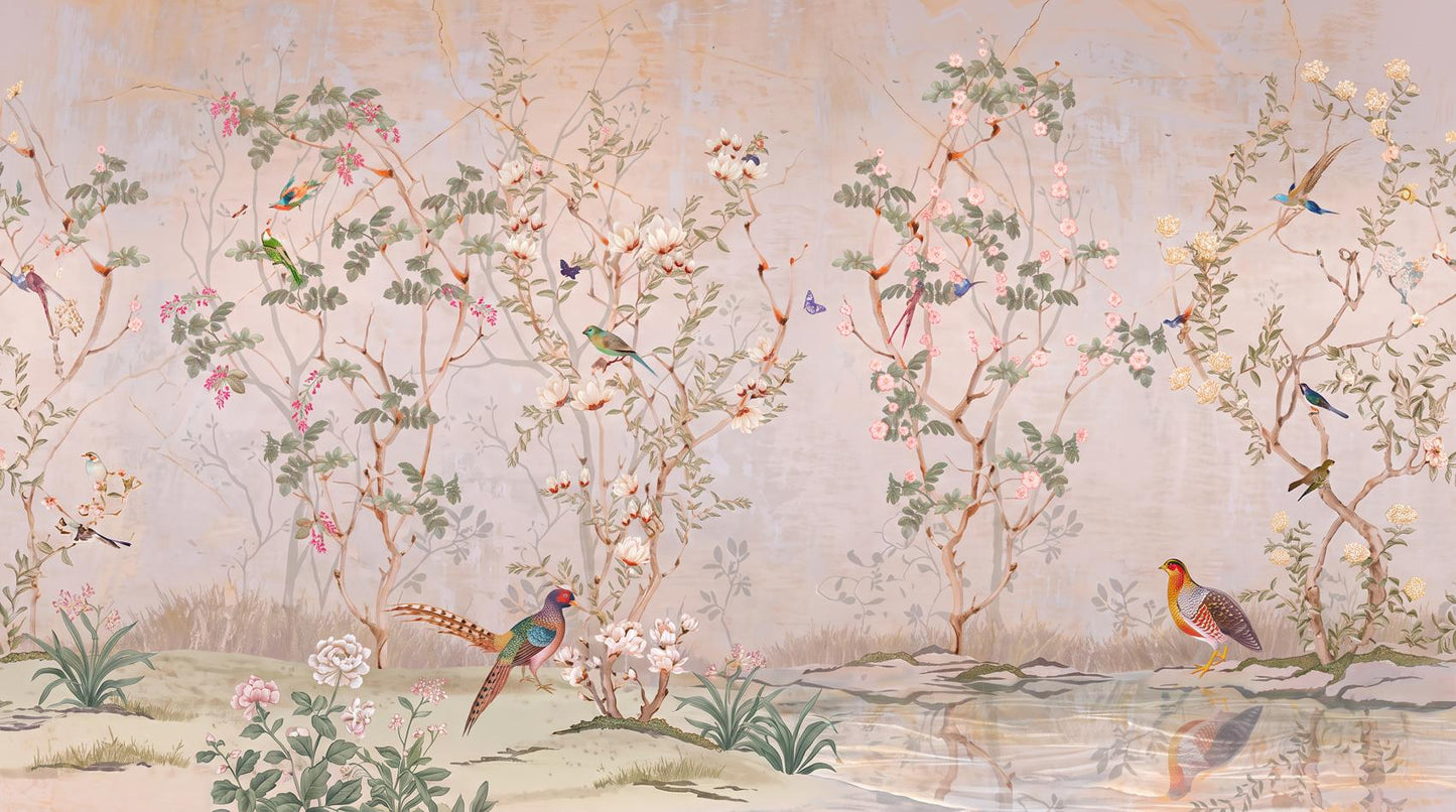 Papier peint oiseaux et fleurs