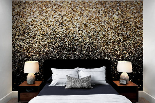 Papier peint paillettes points or fond noir