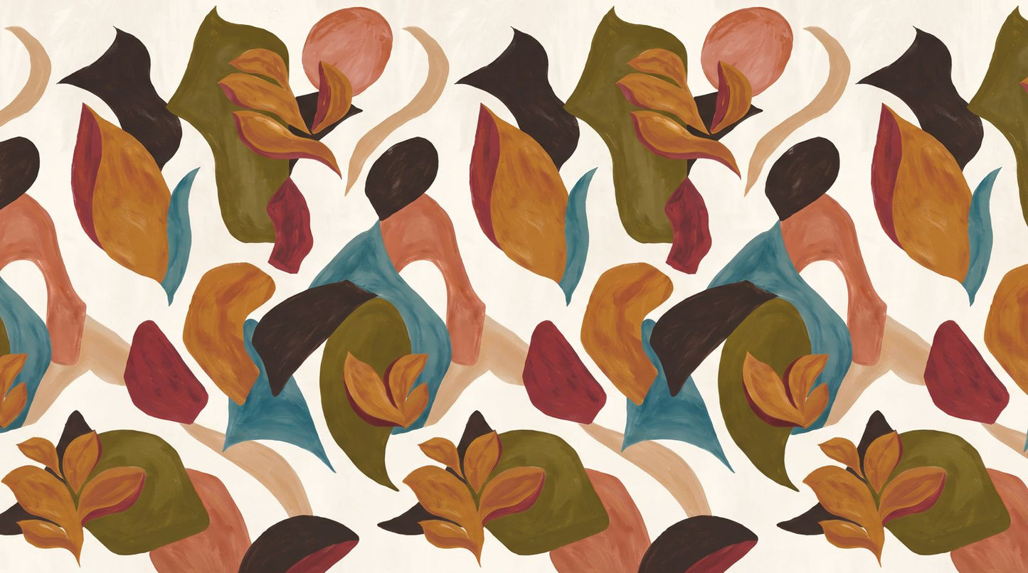 Papier peint panoramique bleu canard et terracotta moderne