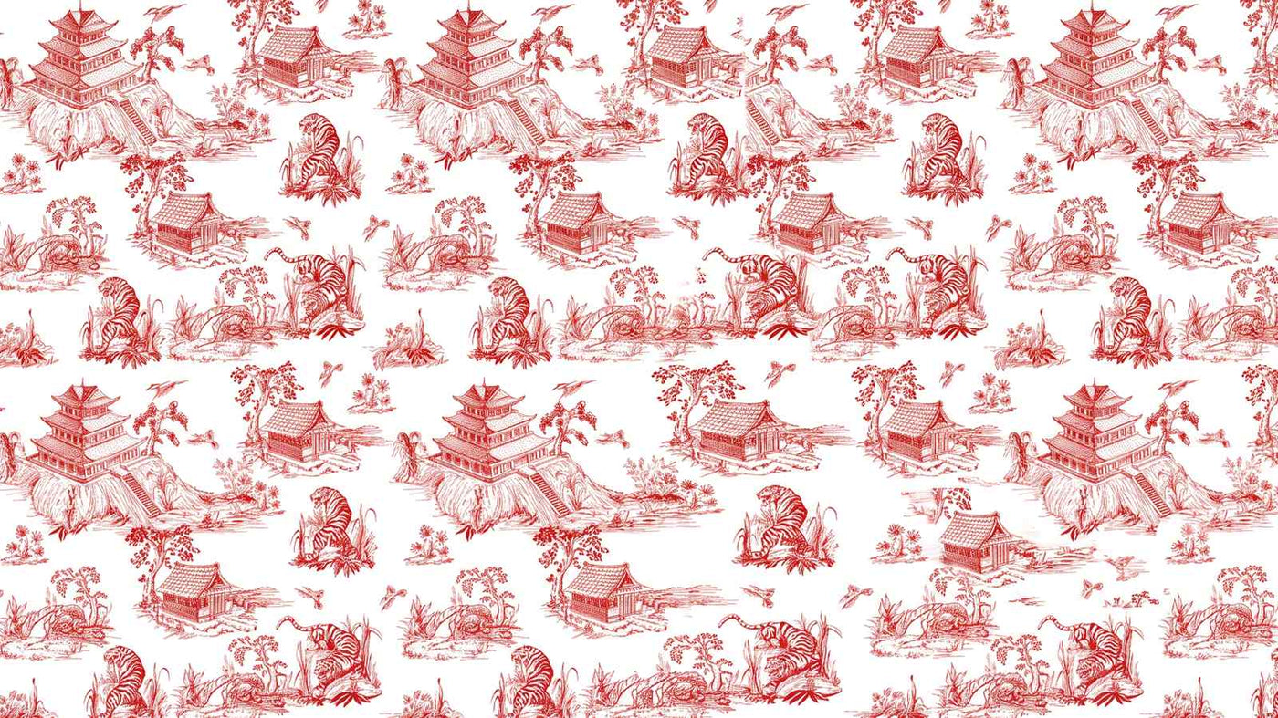 Papier peint toile de jouy rouge