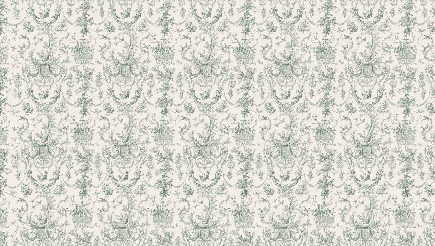 Papier peint toile de jouy vert