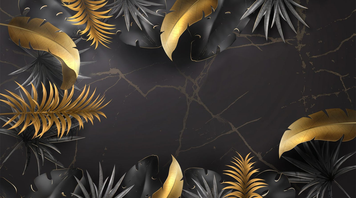 Papier peint tropical noir et or