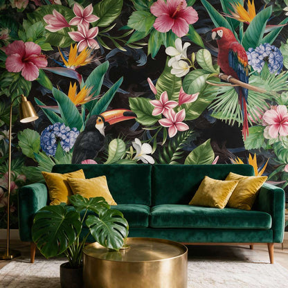 papier-peint-tropical-perroquet-photo-ambiance