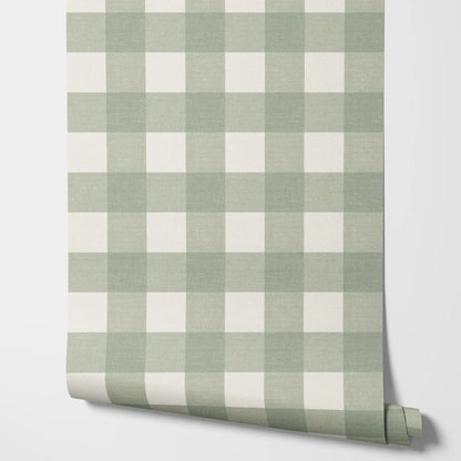 Papier peint vichy vert sauge