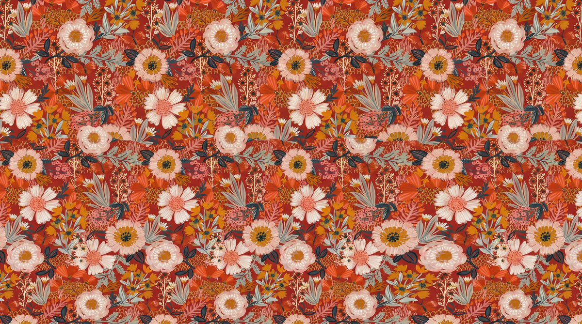 Papier peint vintage fleurs orange