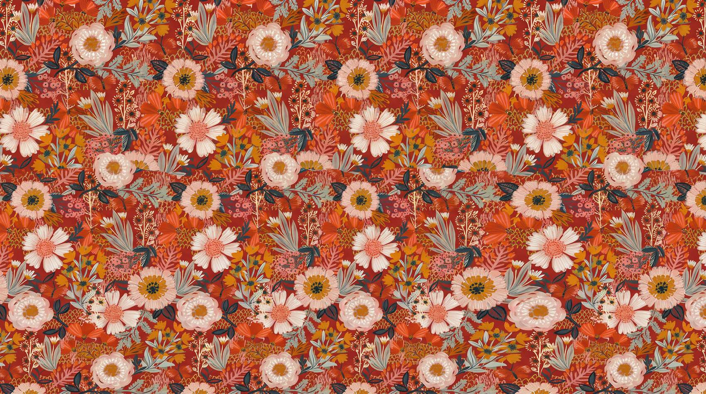 Papier peint vintage fleurs orange