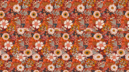 Papier peint vintage fleurs orange