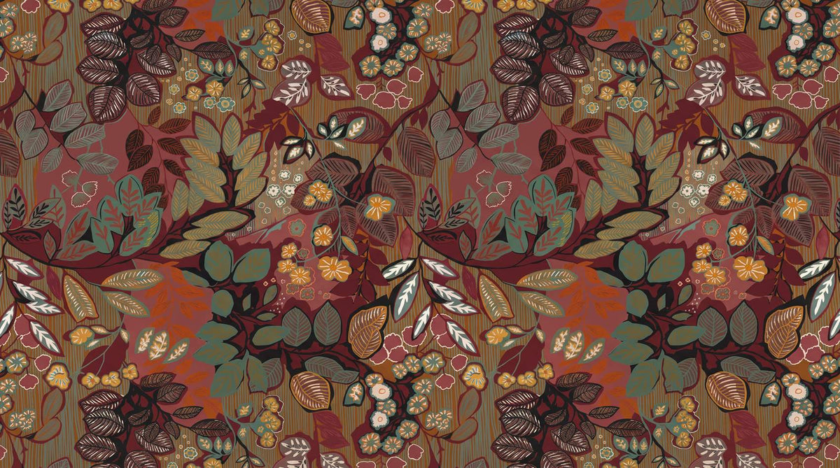 Papier peint vintage fleurs rouges