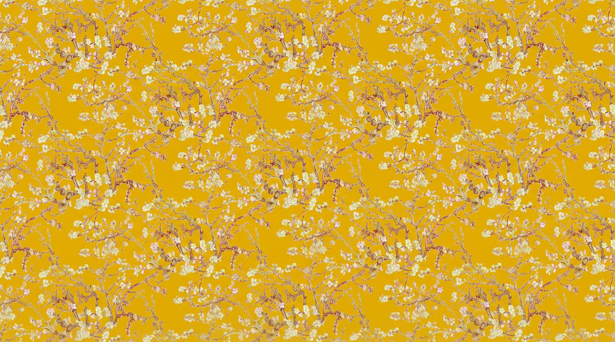 Papier peint vintage jaune fleurs