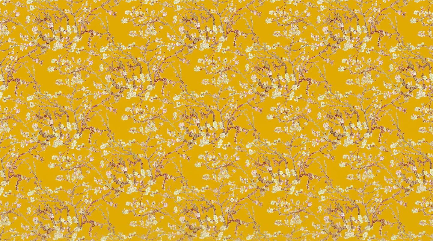 Papier peint vintage jaune fleurs