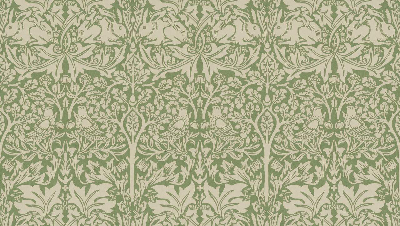 Papier peint William Morris vert sauge lapin et oiseaux