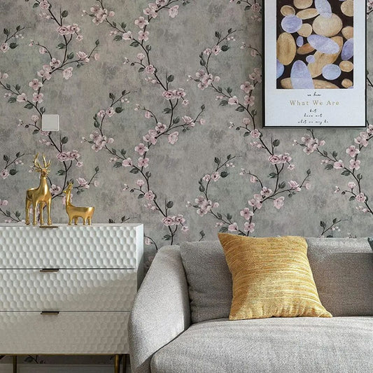 papier peint fleur vintage noir blanc gris salon