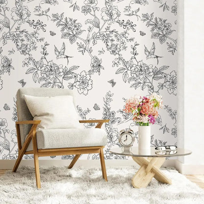 papier peint fleurs vintage noir et blanc
