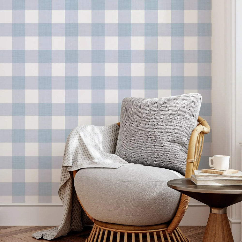 papier peint vichy bleu ciel
