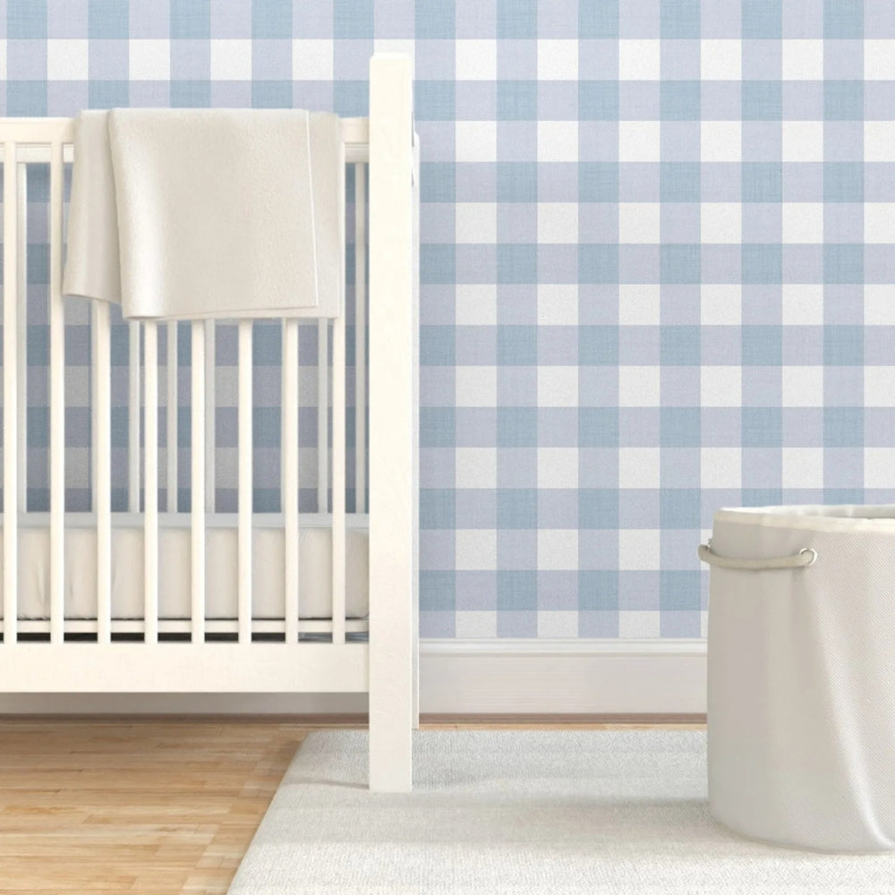 papier peint vichy bleu ciel decoration murale
