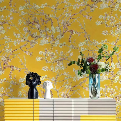 papier peint vintage jaune fleurs